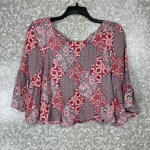 Minkpink Women's Pink Patchwork Boho Chic Crop Top - Size Medium - Back Cutout